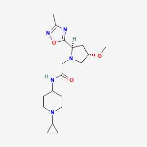 molecular formula C18H29N5O3 B6770055 N-(1-cyclopropylpiperidin-4-yl)-2-[(2R,4S)-4-methoxy-2-(3-methyl-1,2,4-oxadiazol-5-yl)pyrrolidin-1-yl]acetamide 