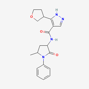 molecular formula C19H22N4O3 B6770118 N-(5-methyl-2-oxo-1-phenylpyrrolidin-3-yl)-5-(oxolan-3-yl)-1H-pyrazole-4-carboxamide 