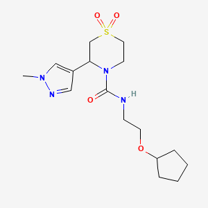 molecular formula C16H26N4O4S B6770173 N-(2-cyclopentyloxyethyl)-3-(1-methylpyrazol-4-yl)-1,1-dioxo-1,4-thiazinane-4-carboxamide 