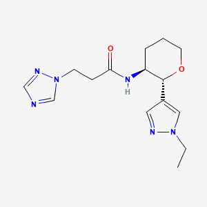 molecular formula C15H22N6O2 B6770241 N-[(2R,3S)-2-(1-ethylpyrazol-4-yl)oxan-3-yl]-3-(1,2,4-triazol-1-yl)propanamide 