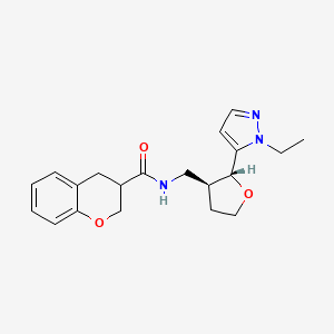 molecular formula C20H25N3O3 B6770300 N-[[(2R,3S)-2-(2-ethylpyrazol-3-yl)oxolan-3-yl]methyl]-3,4-dihydro-2H-chromene-3-carboxamide 