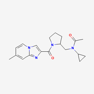 molecular formula C19H24N4O2 B6770577 N-cyclopropyl-N-[[1-(7-methylimidazo[1,2-a]pyridine-2-carbonyl)pyrrolidin-2-yl]methyl]acetamide 