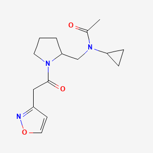 molecular formula C15H21N3O3 B6770584 N-cyclopropyl-N-[[1-[2-(1,2-oxazol-3-yl)acetyl]pyrrolidin-2-yl]methyl]acetamide 