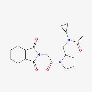 molecular formula C20H29N3O4 B6770592 N-cyclopropyl-N-[[1-[2-(1,3-dioxo-3a,4,5,6,7,7a-hexahydroisoindol-2-yl)acetyl]pyrrolidin-2-yl]methyl]acetamide 