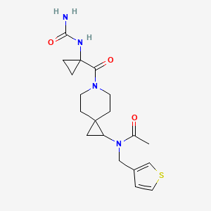 molecular formula C19H26N4O3S B6770819 N-[6-[1-(carbamoylamino)cyclopropanecarbonyl]-6-azaspiro[2.5]octan-2-yl]-N-(thiophen-3-ylmethyl)acetamide 