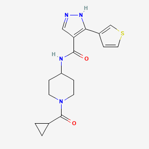 molecular formula C17H20N4O2S B6770940 N-[1-(cyclopropanecarbonyl)piperidin-4-yl]-5-thiophen-3-yl-1H-pyrazole-4-carboxamide 