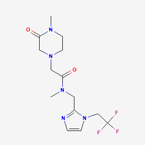 molecular formula C14H20F3N5O2 B6770956 N-methyl-2-(4-methyl-3-oxopiperazin-1-yl)-N-[[1-(2,2,2-trifluoroethyl)imidazol-2-yl]methyl]acetamide 
