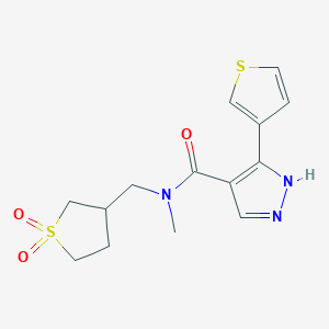 molecular formula C14H17N3O3S2 B6770979 N-[(1,1-dioxothiolan-3-yl)methyl]-N-methyl-5-thiophen-3-yl-1H-pyrazole-4-carboxamide 