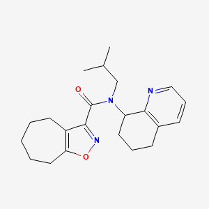 molecular formula C22H29N3O2 B6771076 N-(2-methylpropyl)-N-(5,6,7,8-tetrahydroquinolin-8-yl)-5,6,7,8-tetrahydro-4H-cyclohepta[d][1,2]oxazole-3-carboxamide 