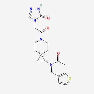 molecular formula C18H23N5O3S B6771086 N-[6-[2-(5-oxo-1H-1,2,4-triazol-4-yl)acetyl]-6-azaspiro[2.5]octan-2-yl]-N-(thiophen-3-ylmethyl)acetamide 