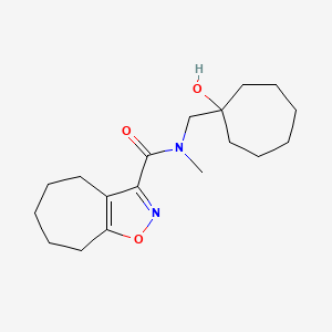molecular formula C18H28N2O3 B6771096 N-[(1-hydroxycycloheptyl)methyl]-N-methyl-5,6,7,8-tetrahydro-4H-cyclohepta[d][1,2]oxazole-3-carboxamide 