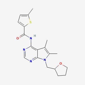 molecular formula C19H22N4O2S B6771241 N-[5,6-dimethyl-7-(oxolan-2-ylmethyl)pyrrolo[2,3-d]pyrimidin-4-yl]-5-methylthiophene-2-carboxamide 