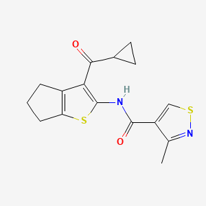 molecular formula C16H16N2O2S2 B6771298 N-[3-(cyclopropanecarbonyl)-5,6-dihydro-4H-cyclopenta[b]thiophen-2-yl]-3-methyl-1,2-thiazole-4-carboxamide 