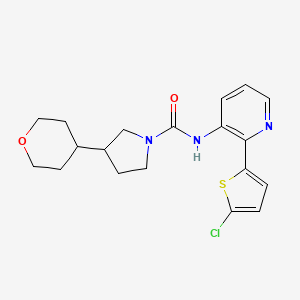 molecular formula C19H22ClN3O2S B6771300 N-[2-(5-chlorothiophen-2-yl)pyridin-3-yl]-3-(oxan-4-yl)pyrrolidine-1-carboxamide 