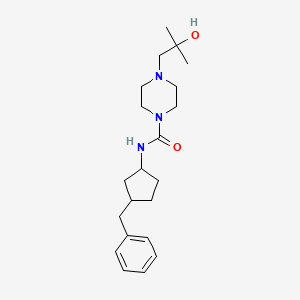 molecular formula C21H33N3O2 B6771308 N-(3-benzylcyclopentyl)-4-(2-hydroxy-2-methylpropyl)piperazine-1-carboxamide 