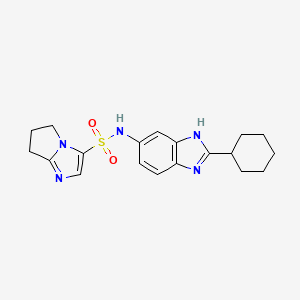 molecular formula C19H23N5O2S B6771324 N-(2-cyclohexyl-3H-benzimidazol-5-yl)-6,7-dihydro-5H-pyrrolo[1,2-a]imidazole-3-sulfonamide 