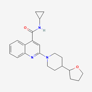 molecular formula C22H27N3O2 B6771426 N-cyclopropyl-2-[4-(oxolan-2-yl)piperidin-1-yl]quinoline-4-carboxamide 