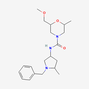 molecular formula C20H31N3O3 B6771521 N-(1-benzyl-5-methylpyrrolidin-3-yl)-2-(methoxymethyl)-6-methylmorpholine-4-carboxamide 