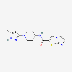 molecular formula C15H18N6OS B6771653 N-[1-(5-methyl-1H-pyrazol-3-yl)piperidin-4-yl]imidazo[2,1-b][1,3]thiazole-2-carboxamide 