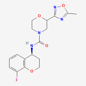molecular formula C17H19FN4O4 B6771679 N-[(4S)-8-fluoro-3,4-dihydro-2H-chromen-4-yl]-2-(5-methyl-1,2,4-oxadiazol-3-yl)morpholine-4-carboxamide 