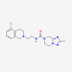 molecular formula C18H23ClN6O B6771739 N-[2-(5-chloro-3,4-dihydro-1H-isoquinolin-2-yl)ethyl]-2-methyl-6,8-dihydro-5H-[1,2,4]triazolo[1,5-a]pyrazine-7-carboxamide 