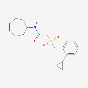 molecular formula C19H27NO3S B6771758 N-cycloheptyl-2-[(2-cyclopropylphenyl)methylsulfonyl]acetamide 