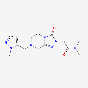 molecular formula C14H21N7O2 B6771820 N,N-dimethyl-2-[7-[(2-methylpyrazol-3-yl)methyl]-3-oxo-6,8-dihydro-5H-[1,2,4]triazolo[4,3-a]pyrazin-2-yl]acetamide 