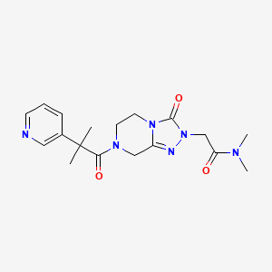 molecular formula C18H24N6O3 B6771986 N,N-dimethyl-2-[7-(2-methyl-2-pyridin-3-ylpropanoyl)-3-oxo-6,8-dihydro-5H-[1,2,4]triazolo[4,3-a]pyrazin-2-yl]acetamide 