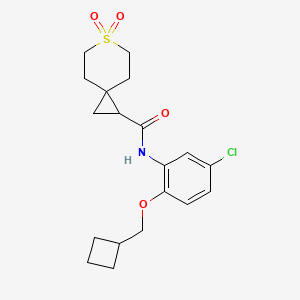 molecular formula C19H24ClNO4S B6772041 N-[5-chloro-2-(cyclobutylmethoxy)phenyl]-6,6-dioxo-6lambda6-thiaspiro[2.5]octane-2-carboxamide 