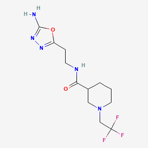 molecular formula C12H18F3N5O2 B6772418 N-[2-(5-amino-1,3,4-oxadiazol-2-yl)ethyl]-1-(2,2,2-trifluoroethyl)piperidine-3-carboxamide 