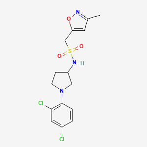 molecular formula C15H17Cl2N3O3S B6772506 N-[1-(2,4-dichlorophenyl)pyrrolidin-3-yl]-1-(3-methyl-1,2-oxazol-5-yl)methanesulfonamide 
