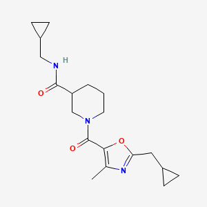 molecular formula C19H27N3O3 B6772621 N-(cyclopropylmethyl)-1-[2-(cyclopropylmethyl)-4-methyl-1,3-oxazole-5-carbonyl]piperidine-3-carboxamide 
