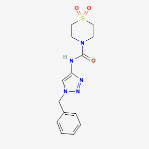molecular formula C14H17N5O3S B6772644 N-(1-benzyltriazol-4-yl)-1,1-dioxo-1,4-thiazinane-4-carboxamide 
