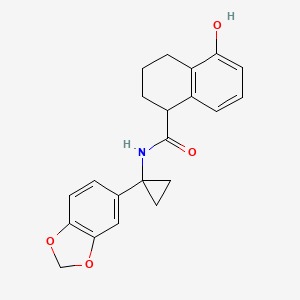 molecular formula C21H21NO4 B6772662 N-[1-(1,3-benzodioxol-5-yl)cyclopropyl]-5-hydroxy-1,2,3,4-tetrahydronaphthalene-1-carboxamide 