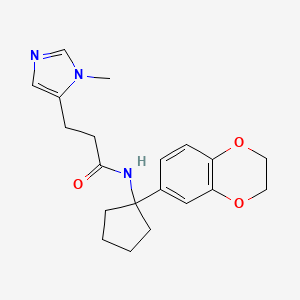 molecular formula C20H25N3O3 B6772771 N-[1-(2,3-dihydro-1,4-benzodioxin-6-yl)cyclopentyl]-3-(3-methylimidazol-4-yl)propanamide 