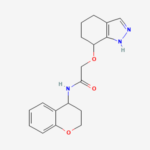 molecular formula C18H21N3O3 B6772934 N-(3,4-dihydro-2H-chromen-4-yl)-2-(4,5,6,7-tetrahydro-1H-indazol-7-yloxy)acetamide 