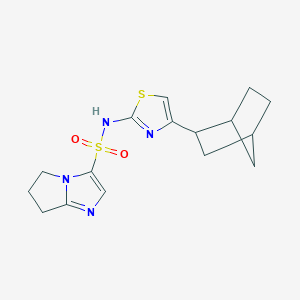 molecular formula C16H20N4O2S2 B6772987 N-[4-(2-bicyclo[2.2.1]heptanyl)-1,3-thiazol-2-yl]-6,7-dihydro-5H-pyrrolo[1,2-a]imidazole-3-sulfonamide 