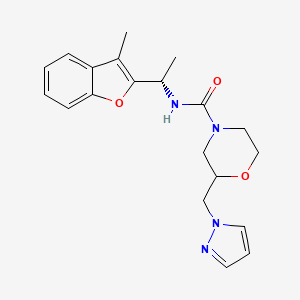 molecular formula C20H24N4O3 B6773001 N-[(1S)-1-(3-methyl-1-benzofuran-2-yl)ethyl]-2-(pyrazol-1-ylmethyl)morpholine-4-carboxamide 