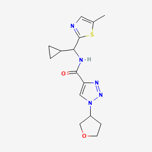 molecular formula C15H19N5O2S B6773020 N-[cyclopropyl-(5-methyl-1,3-thiazol-2-yl)methyl]-1-(oxolan-3-yl)triazole-4-carboxamide 