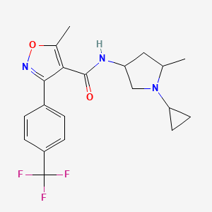 molecular formula C20H22F3N3O2 B6773044 N-(1-cyclopropyl-5-methylpyrrolidin-3-yl)-5-methyl-3-[4-(trifluoromethyl)phenyl]-1,2-oxazole-4-carboxamide 