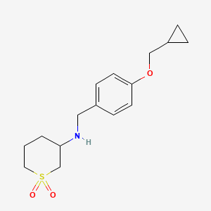 molecular formula C16H23NO3S B6773131 N-[[4-(cyclopropylmethoxy)phenyl]methyl]-1,1-dioxothian-3-amine 