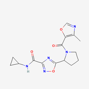 molecular formula C15H17N5O4 B6773180 N-cyclopropyl-5-[1-(4-methyl-1,3-oxazole-5-carbonyl)pyrrolidin-2-yl]-1,2,4-oxadiazole-3-carboxamide 
