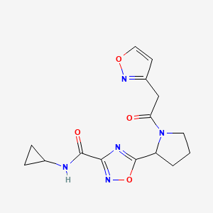 molecular formula C15H17N5O4 B6773183 N-cyclopropyl-5-[1-[2-(1,2-oxazol-3-yl)acetyl]pyrrolidin-2-yl]-1,2,4-oxadiazole-3-carboxamide 