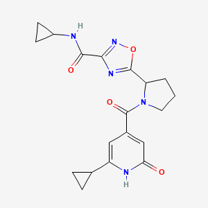 molecular formula C19H21N5O4 B6773215 N-cyclopropyl-5-[1-(2-cyclopropyl-6-oxo-1H-pyridine-4-carbonyl)pyrrolidin-2-yl]-1,2,4-oxadiazole-3-carboxamide 