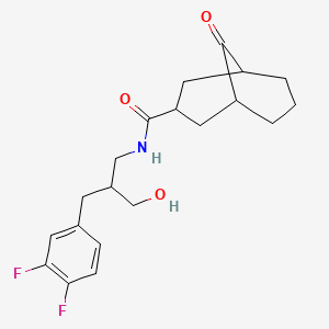 molecular formula C20H25F2NO3 B6773291 N-[2-[(3,4-difluorophenyl)methyl]-3-hydroxypropyl]-9-oxobicyclo[3.3.1]nonane-3-carboxamide 