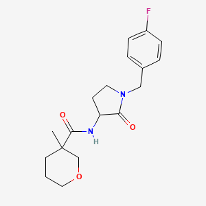 molecular formula C18H23FN2O3 B6773297 N-[1-[(4-fluorophenyl)methyl]-2-oxopyrrolidin-3-yl]-3-methyloxane-3-carboxamide 