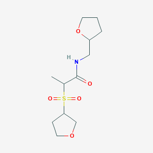 molecular formula C12H21NO5S B6773467 N-(oxolan-2-ylmethyl)-2-(oxolan-3-ylsulfonyl)propanamide 