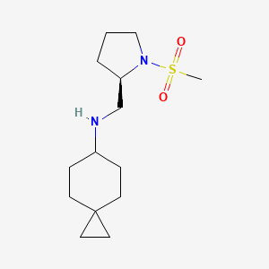 molecular formula C14H26N2O2S B6773552 N-[[(2R)-1-methylsulfonylpyrrolidin-2-yl]methyl]spiro[2.5]octan-6-amine 