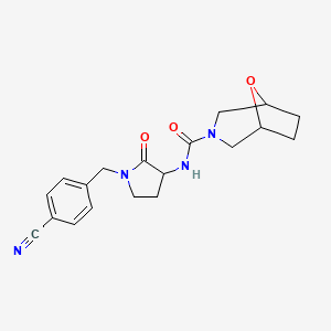 molecular formula C19H22N4O3 B6773603 N-[1-[(4-cyanophenyl)methyl]-2-oxopyrrolidin-3-yl]-8-oxa-3-azabicyclo[3.2.1]octane-3-carboxamide 