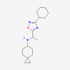 molecular formula C18H29N3O B6773609 N-[1-(3-cyclohexyl-1,2,4-oxadiazol-5-yl)ethyl]spiro[2.5]octan-6-amine 